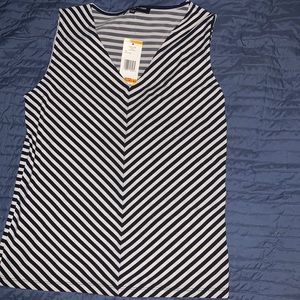 Blue and white striped sleeveless shirt